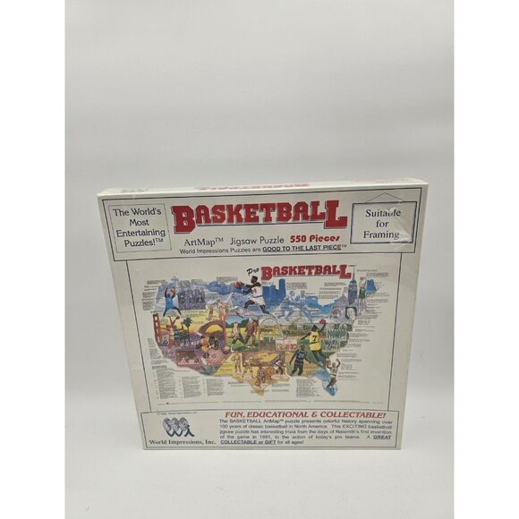 VINTAGE WORLD IMPRESSIONS PRO BASKETBALL JIGSAW PUZZLE 550 PCS ART MAP - NEW - Picture 1 of 9